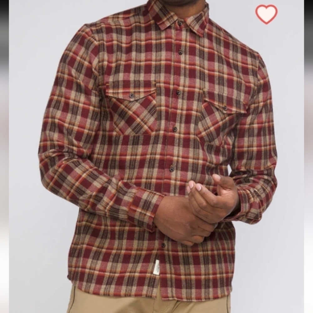 Civil Society Men Shirt Size Large Red & Brown‎ Plaid Flannel Button Up Casual